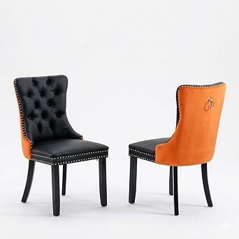 Tufted Contemporary Dining Chairs with Nailhead Trim, Set of 2 - PU/Velvet