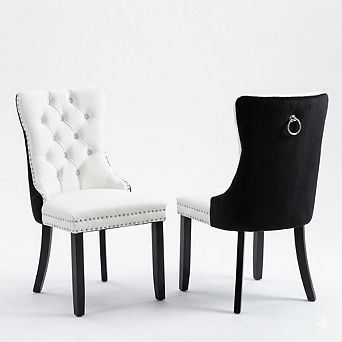 Tufted Contemporary Dining Chairs with Nailhead Trim, Set of 2 - PU/Velvet