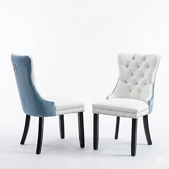 Tufted Contemporary Dining Chairs with Nailhead Trim, Set of 2 - PU/Velvet