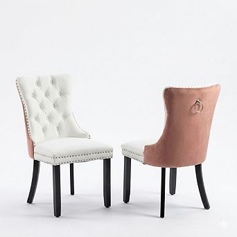 Tufted Contemporary Dining Chairs with Nailhead Trim, Set of 2 - PU/Velvet