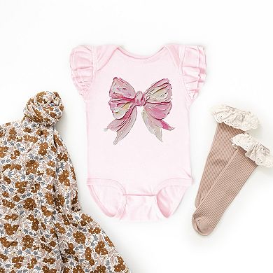 Coquette Bow Paint - Baby Flutter Sleeve Bodysuit