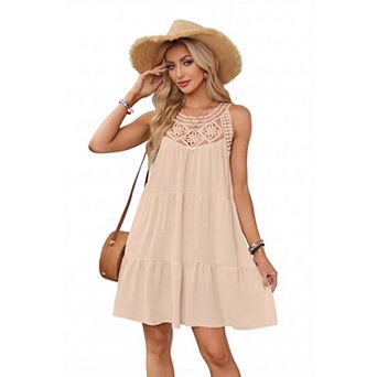 Women's Hollow Out Sleeveless A Line Summer Midi Dress