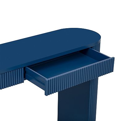 Aoolive Entryway Console Table with Oval Top and Dual Drawers, Pine Sofa Table with Arched Legs