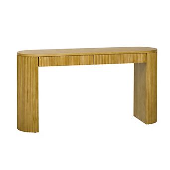 Aoolive Entryway Console Table with Oval Top and Dual Drawers, Pine Sofa Table with Arched Legs