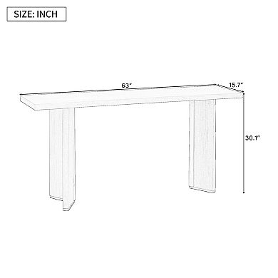 Aoolive 63'' Long Console Table with Geometric Symmetrical Legs, Stylish Pine Veneer Sofa Table