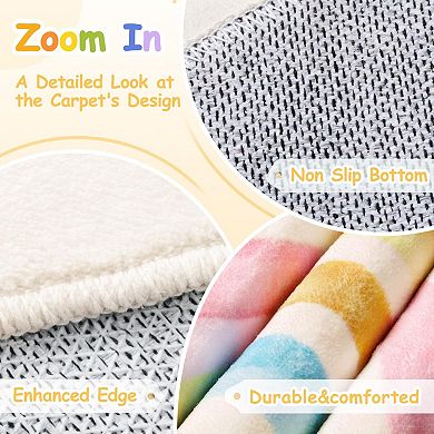 Rainbow Alphabet Round Rug Kids Educational Play Mat Non-Slip Soft Circle Carpet for Classroom