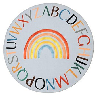Rainbow Alphabet Round Rug Kids Educational Play Mat Non-Slip Soft Circle Carpet for Classroom