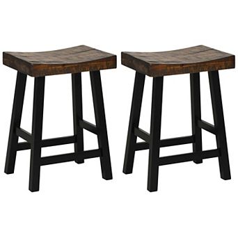 Costway Bar Stool Counter Height Solid Wood Curved Saddle Seat Footrest