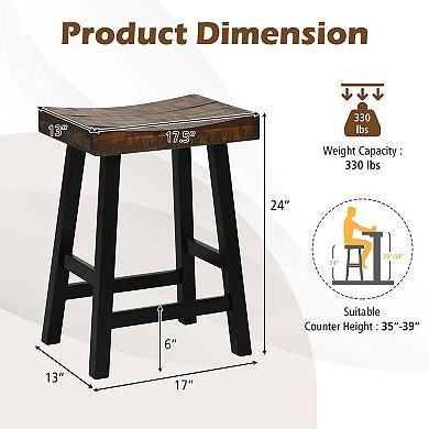Costway Bar Stool Counter Height Solid Wood Curved Saddle Seat Footrest