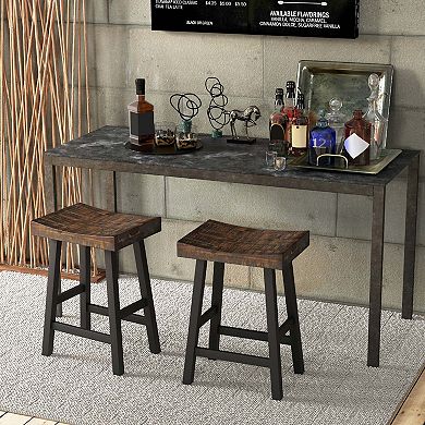 Costway Bar Stool Counter Height Solid Wood Curved Saddle Seat Footrest
