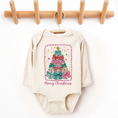 Merry Christmas Bow Tree - Baby Long Sleeve Bodysuit