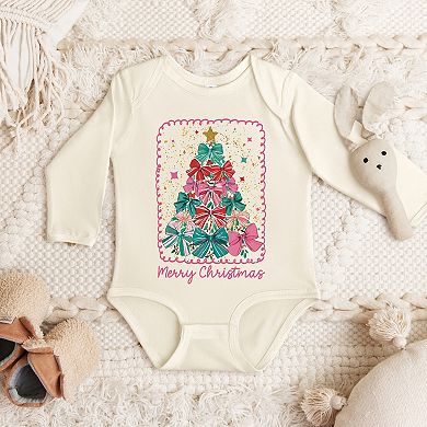Merry Christmas Bow Tree - Baby Long Sleeve Bodysuit