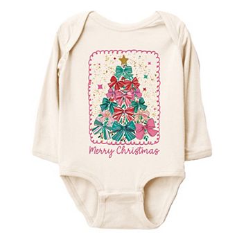 Merry Christmas Bow Tree - Baby Long Sleeve Bodysuit