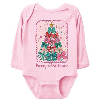 Merry Christmas Bow Tree - Baby Long Sleeve Bodysuit