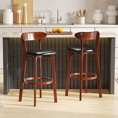 Costway 30.5" Bar Stool with Curved Backrest & Footrest Counter Height Stools
