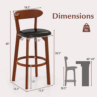 Costway 30.5" Bar Stool with Curved Backrest & Footrest Counter Height Stools