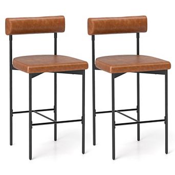 Costway 26" Upholstered Bar Stools Set of 2 with Padded Cushion & Backrest Footrest