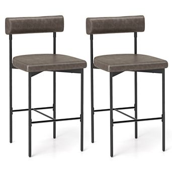 Costway 26" Upholstered Bar Stools Set of 2 with Padded Cushion & Backrest Footrest
