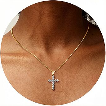 ZUQIETA Sterling Silver Cross Necklace for Women Dainty Box Chain Cubic Zirconia Religious Gift
