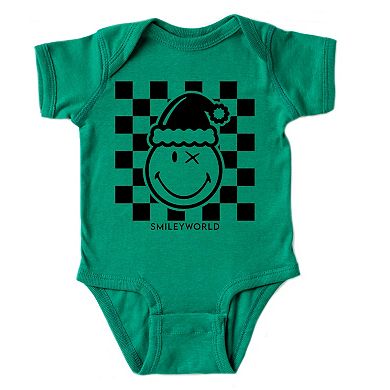 SmileyWorld Checkered Christmas Wink - Baby Short Sleeve Graphic Bodysuit