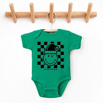 SmileyWorld Checkered Christmas Wink - Baby Short Sleeve Graphic Bodysuit