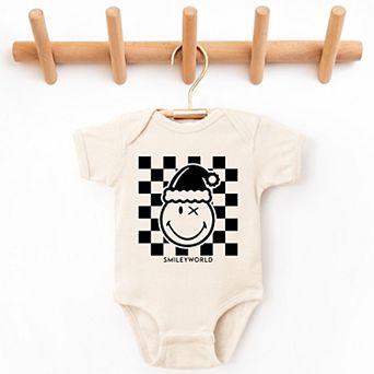 SmileyWorld Checkered Christmas Wink - Baby Short Sleeve Graphic Bodysuit