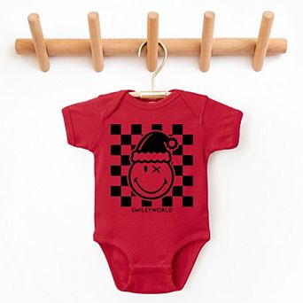 SmileyWorld Checkered Christmas Wink - Baby Short Sleeve Graphic Bodysuit