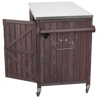 Outdoor Kitchen Island Cart with Stainless Steel Top, Storage Cabinet & Side Shelf