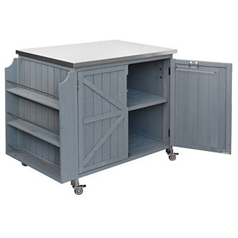 Outdoor Kitchen Island Cart with Stainless Steel Top, Storage Cabinet & Side Shelf