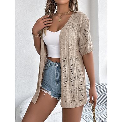Women's Summer Short Sleeve Crochet Cardigan Sweaters Lightweight Boho Knit Kimono Outwear