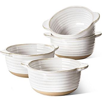 Great Ambitions Set of 4 20oz Ceramic Soup Bowls w/ Handles, 5.5", Oven Safe, Arctic White