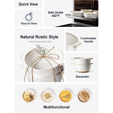 Great Ambitions Set of 4 20oz Ceramic Soup Bowls w/ Handles, 5.5", Oven Safe, Arctic White