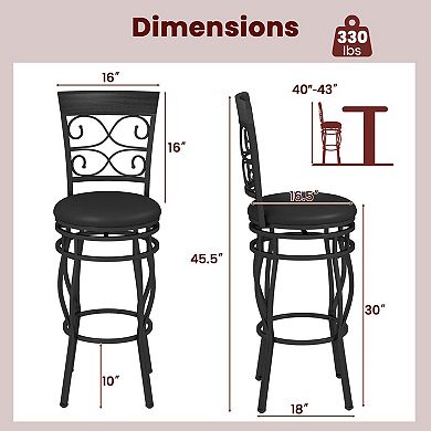 Costway Vintage Swivel Bar Stools 30'' Bistro Upholstered Dining Chairs