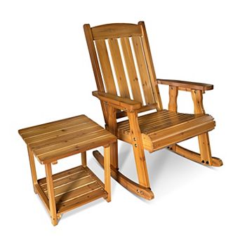Wooden Rocking Chair with Comfortable Backrest Inclination, High Backrest and Deep Contoured Seat