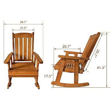 Wooden Rocking Chair with Comfortable Backrest Inclination, High Backrest and Deep Contoured Seat