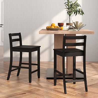 Costway 24-Inch Wooden Bar Stools Set of 2 with Ergonomic Backrest Counter Height Stools