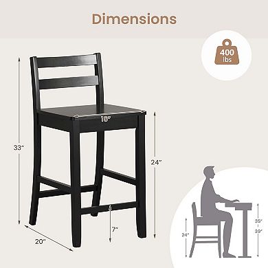 Costway 24-Inch Wooden Bar Stools Set of 2 with Ergonomic Backrest Counter Height Stools
