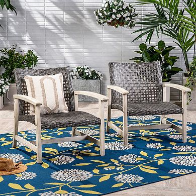 TEINIE Outdoor Wicker Club Chairs Set of 2 Acacia Frame
