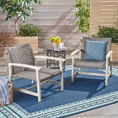 TEINIE Outdoor Wicker Club Chairs Set of 2 Acacia Frame