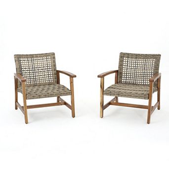 TEINIE Outdoor Wicker Club Chairs Set of 2 Acacia Frame