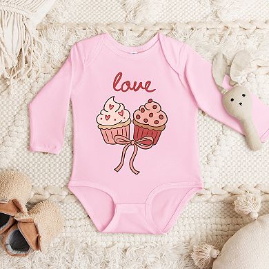 Love Cursive Cupcakes Coquette - Baby Long Sleeve Bodysuit