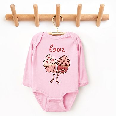 Love Cursive Cupcakes Coquette - Baby Long Sleeve Bodysuit