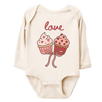 Love Cursive Cupcakes Coquette - Baby Long Sleeve Bodysuit