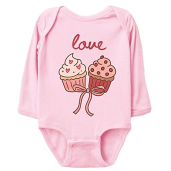 Love Cursive Cupcakes Coquette - Baby Long Sleeve Bodysuit