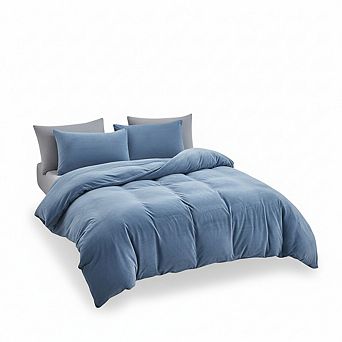 King Blue Velvet Flannel Comforter Set, Winter Weight Plush & Warm Solid Haze