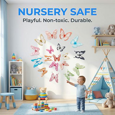 3D Butterfly Wall Decals Removable Mural Decals Home Decoration for Bedroom 1 Sheet 3.1 x 2.6 inch