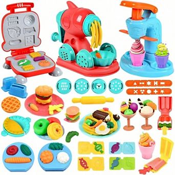 3-in-1 Dough Kitchen Playset, Make Ice Cream Spaghetti & Burger with 12 Colors