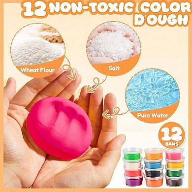 3-in-1 Dough Kitchen Playset, Make Ice Cream Spaghetti & Burger with 12 Colors