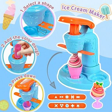 3-in-1 Dough Kitchen Playset, Make Ice Cream Spaghetti & Burger with 12 Colors
