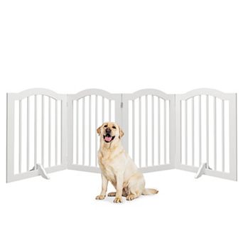 White 80-Inch 4-Panel Freestanding Wooden Indoor Dog Gate With Non-Slip Support Feet